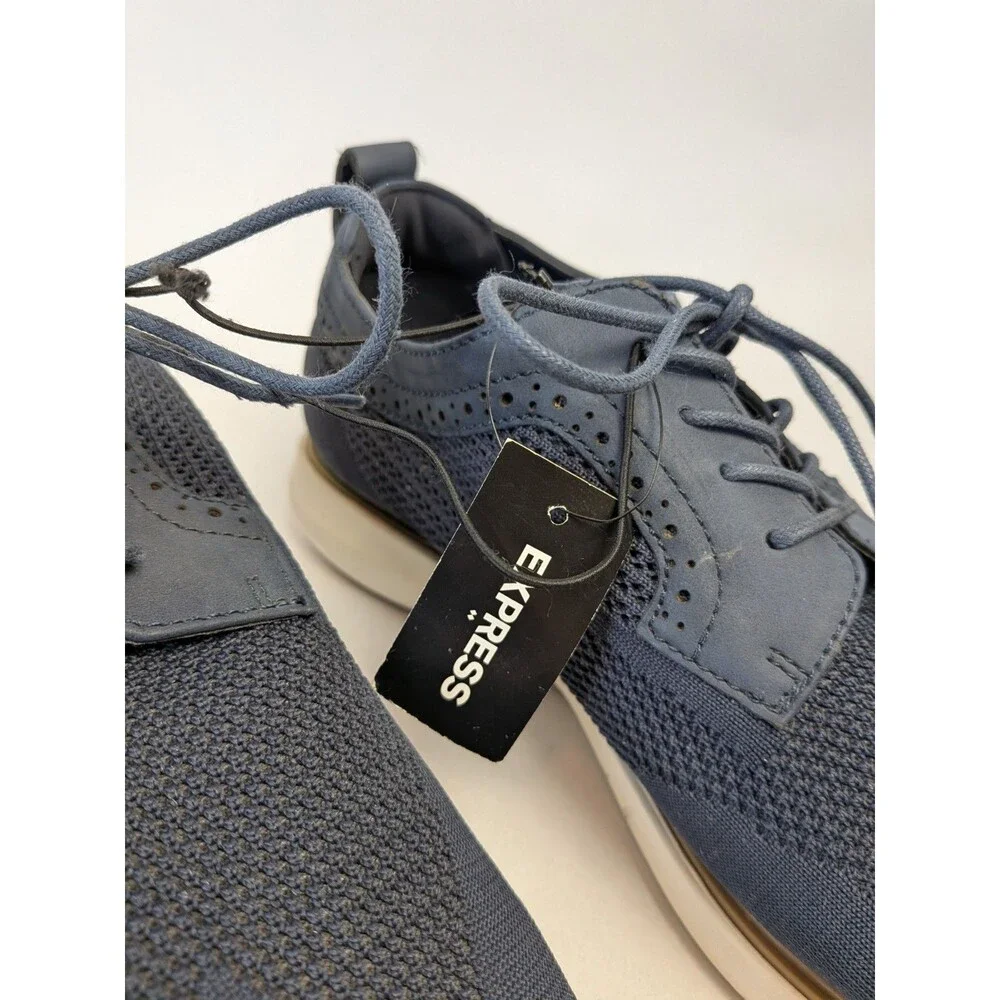 NEW Express Mens Size 12 Fabric Dress Sneakers Oxford Shoes Navy Blue Derby - Picture 5 of 16
